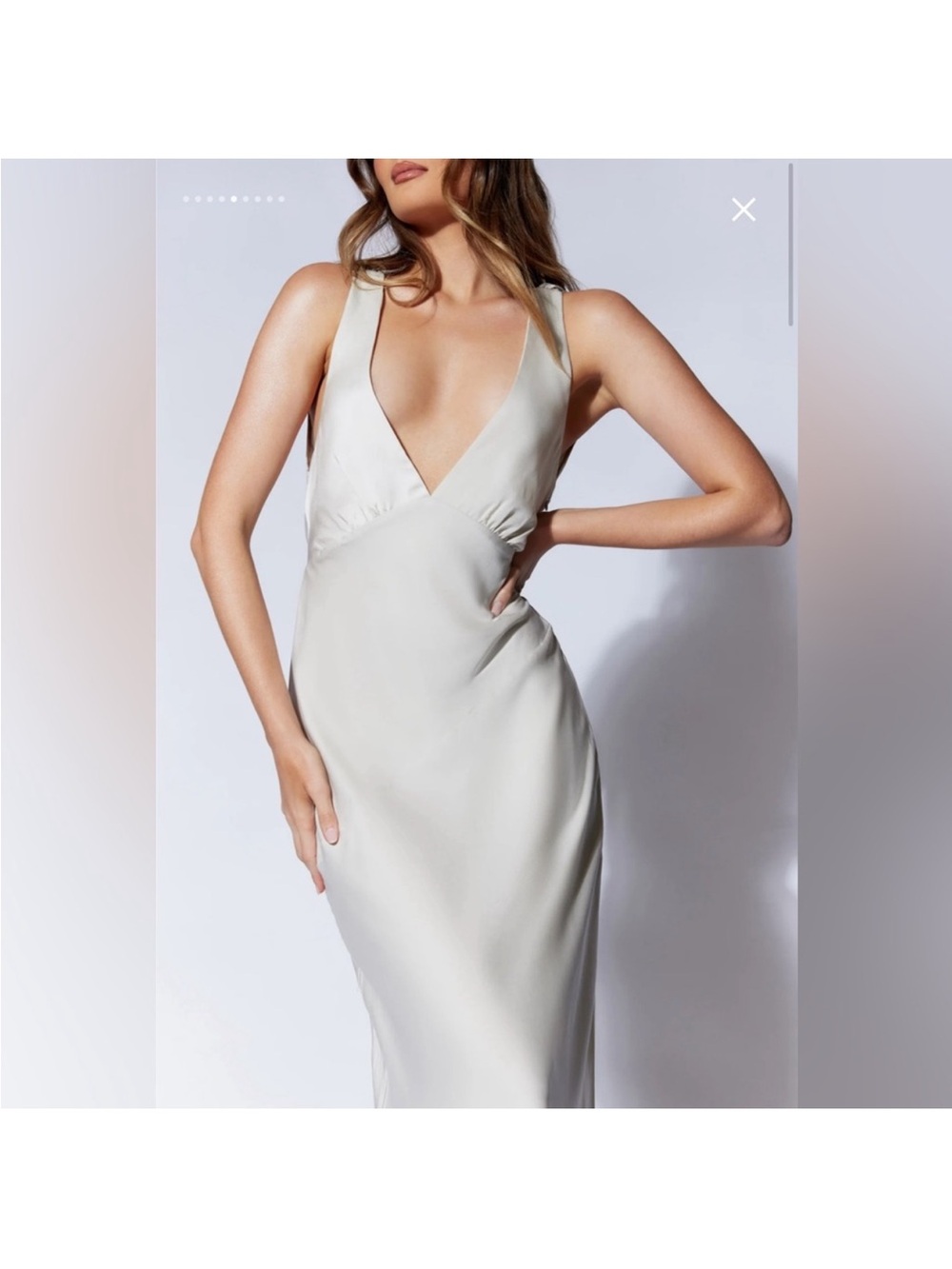 Meshki Nadia Maxi Satin Dress with Back Cowl in Silver Sz XL - Picture 7 of 16